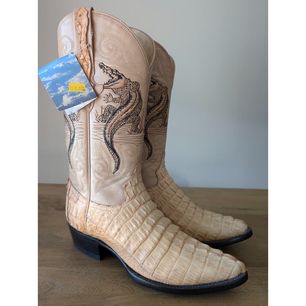 El General Western Boots Mens Size 25 Beige Reptile Croc Leather Cowboy Pull On